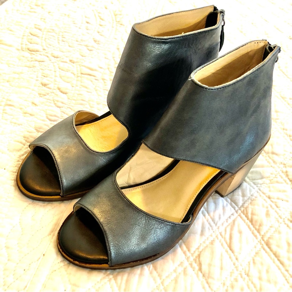 Kelsi Dagger Metallic Open-Toe Heels